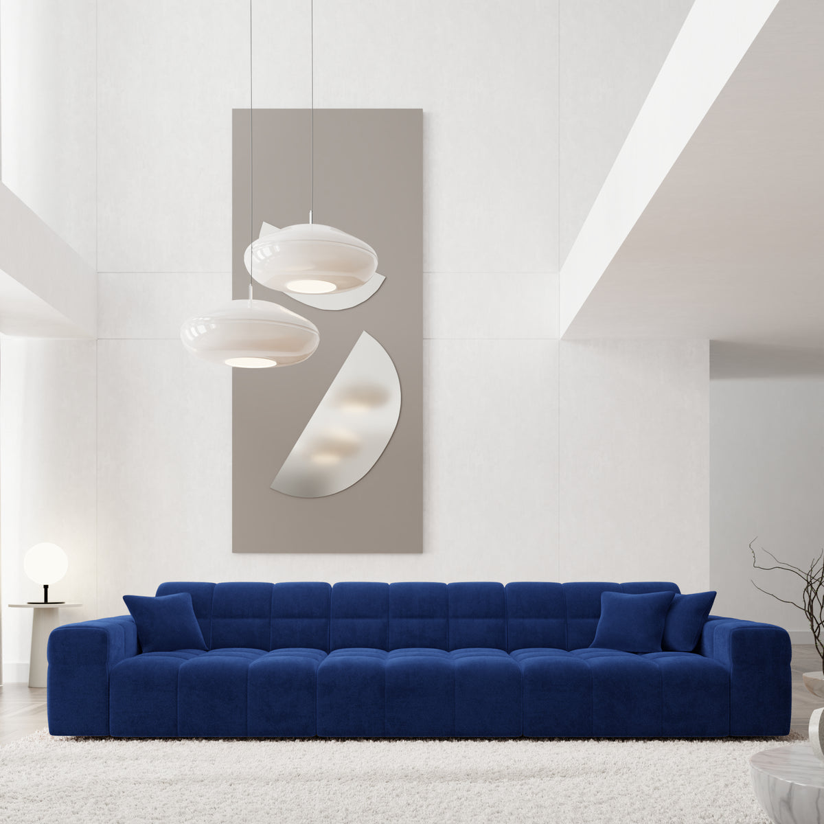 
4-Sitzer Design Sofa „Bloom“ mit Samtbezug - Samtbezug Königsblau