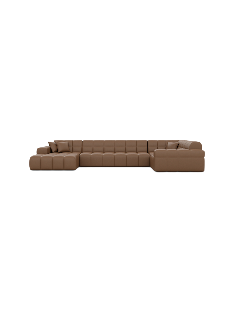 
6-seat designer genuine leather panoramic sofa “Bloom XL” - Genuine leather Beige / Long side left