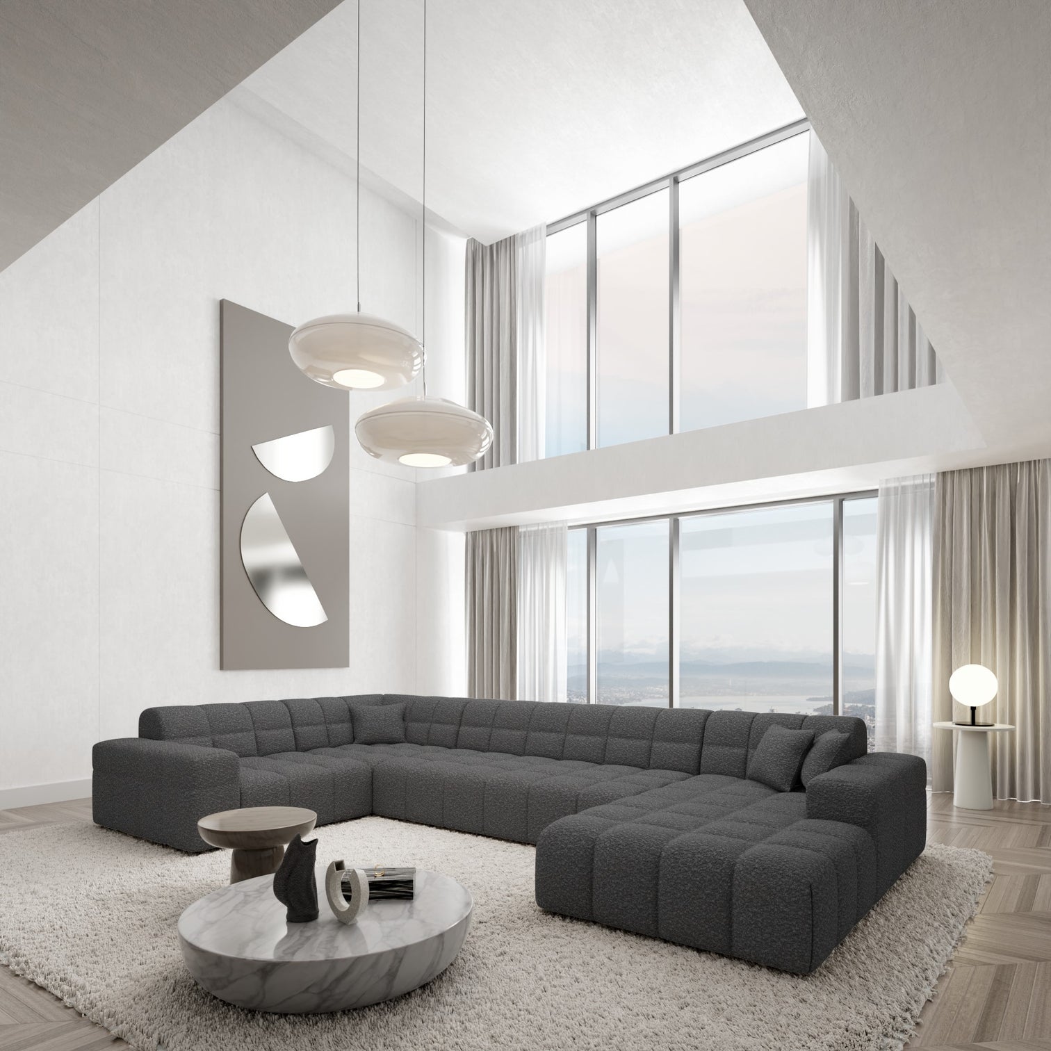 
6-Sitzer Design Panorama-Sofa „Bloom XL“ mit Bouclé-Bezug - Bouclé Graphit / Lange Seite links