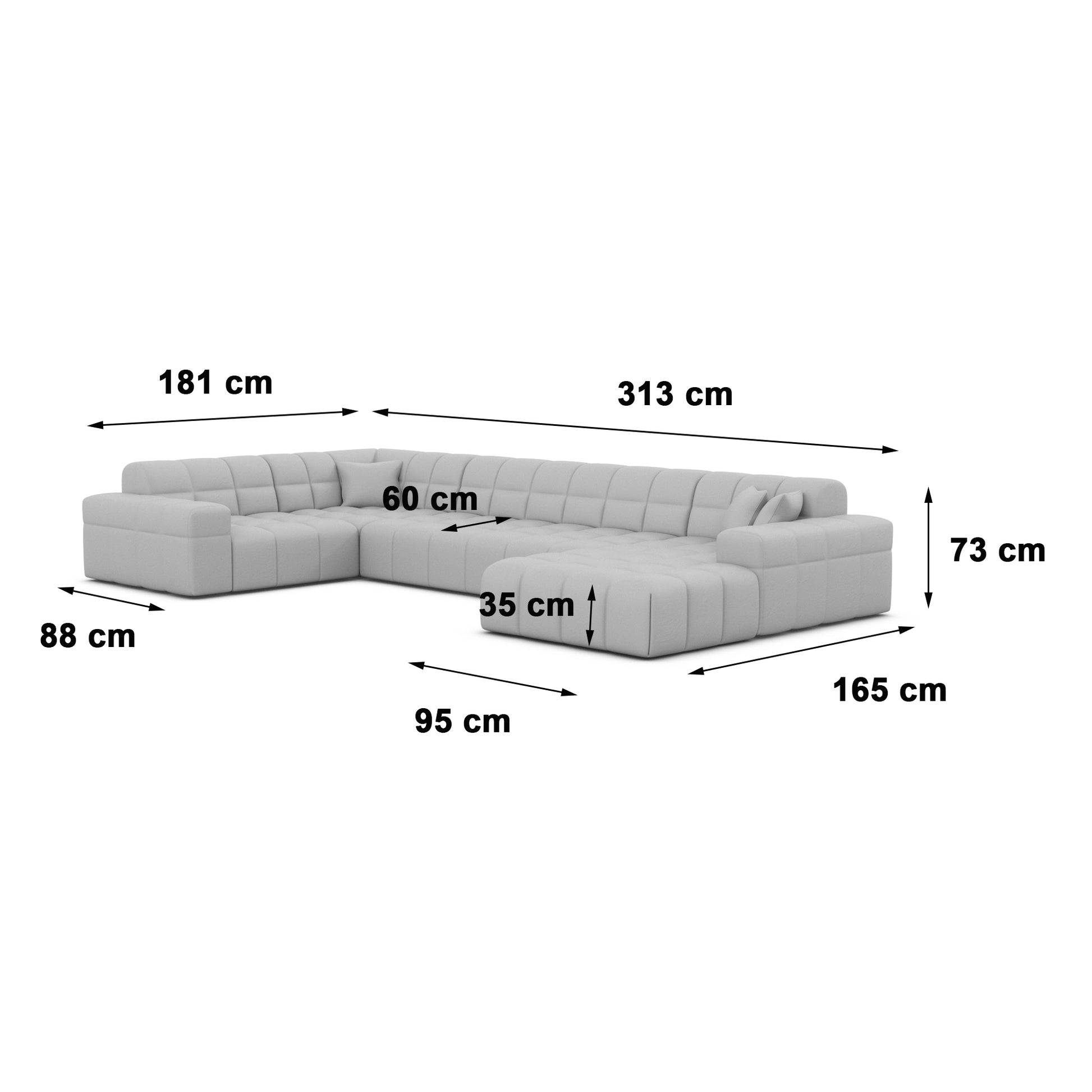 
6-seat designer genuine leather panoramic sofa “Bloom XL” - Genuine leather Beige / Long side left