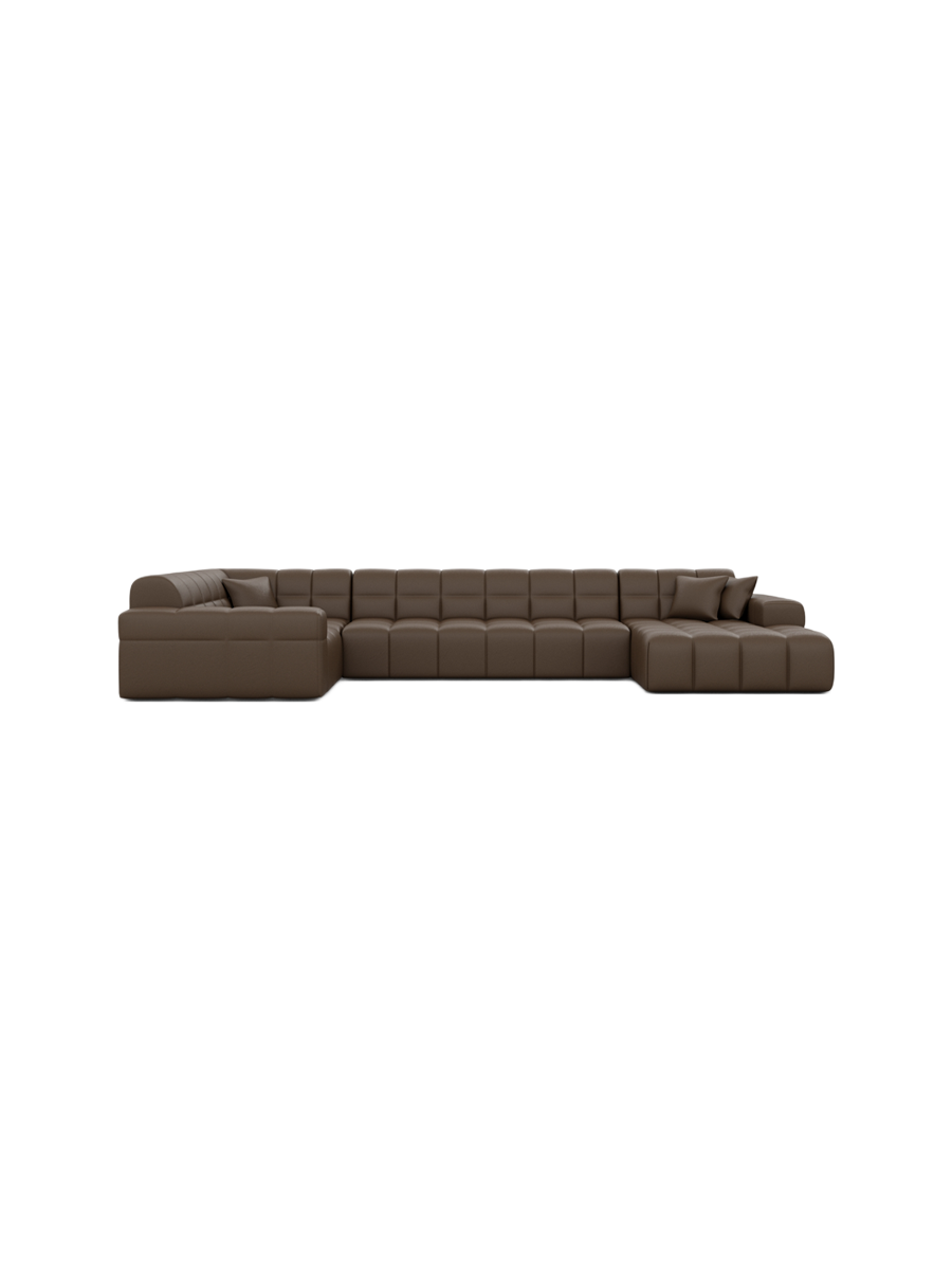 
6-seat designer genuine leather panoramic sofa “Bloom XL” - Genuine leather Beige / Long side left