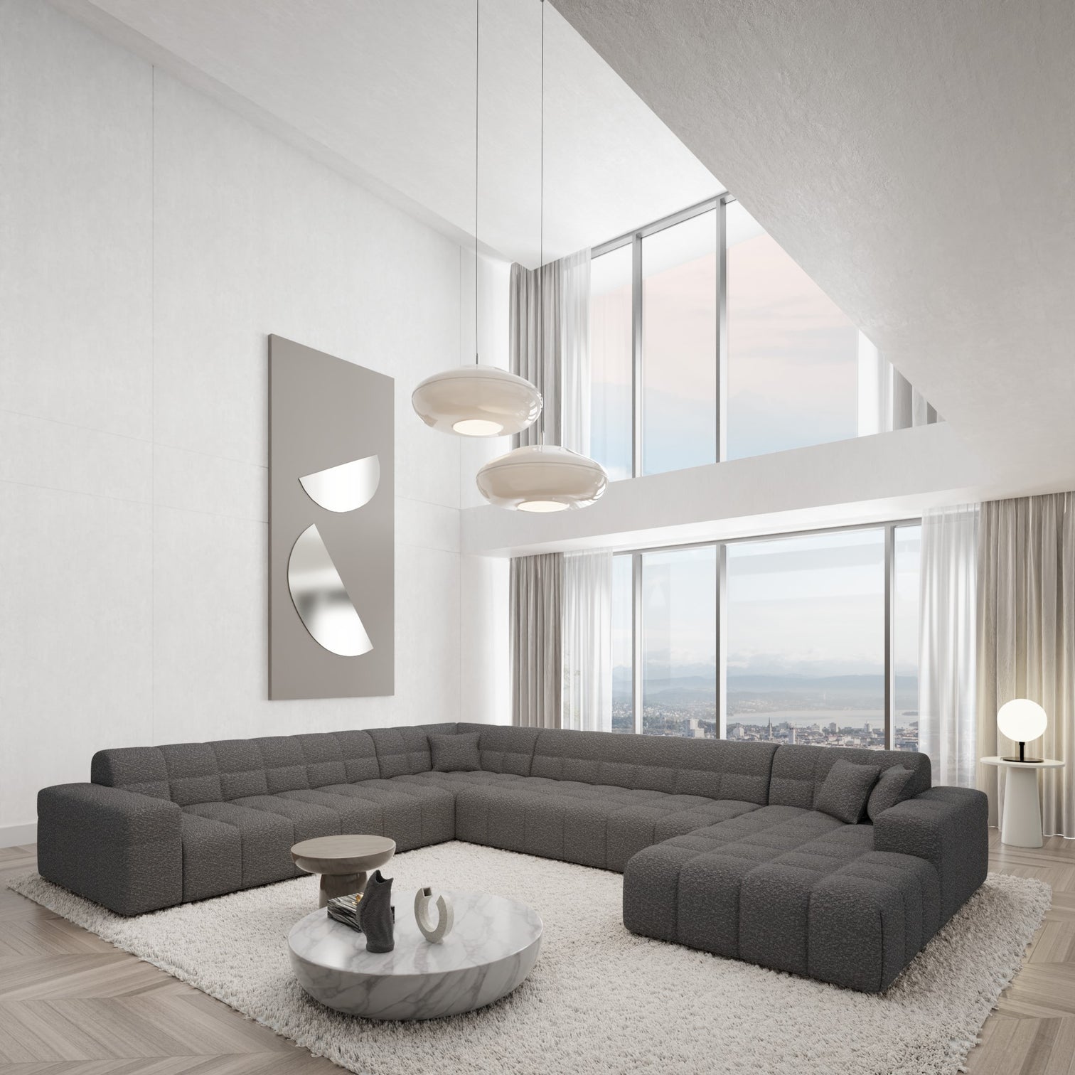 
7-Sitzer Design Panorama-Sofa „Bloom XXL“ mit Bouclé-Bezug - Bouclé Graphit / Lange Seite links