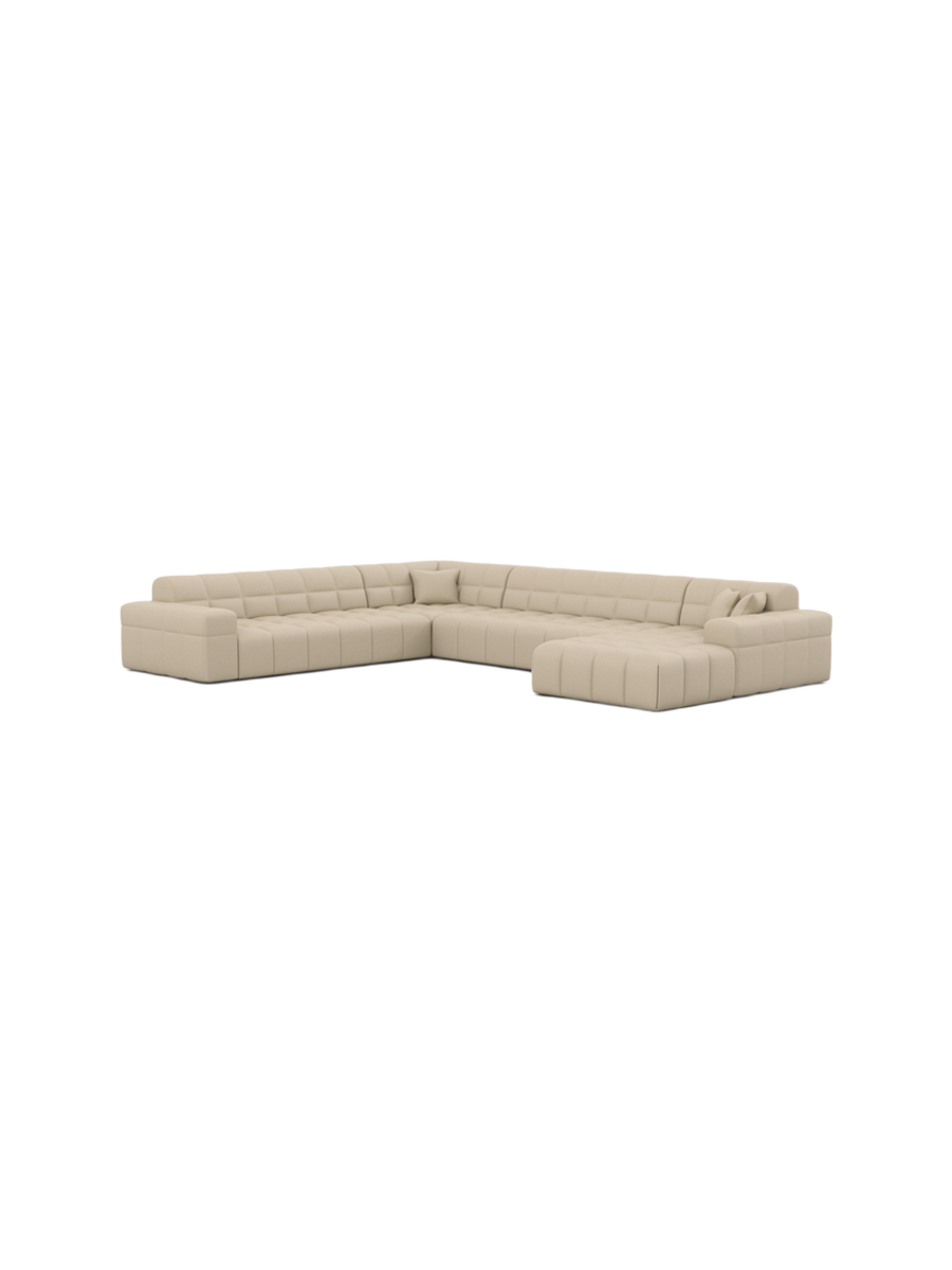 
7-seat designer genuine leather panoramic sofa “Bloom XXL” - Genuine leather Beige / Long side left