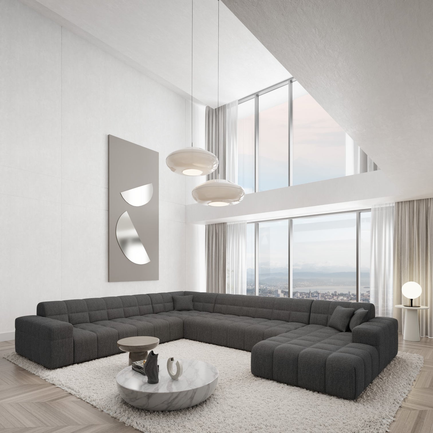
7-Sitzer Design Panorama-Sofa „Bloom XXL“ mit Strukturstoff-Bezug - Strukturstoff Anthrazit / Lange Seite links