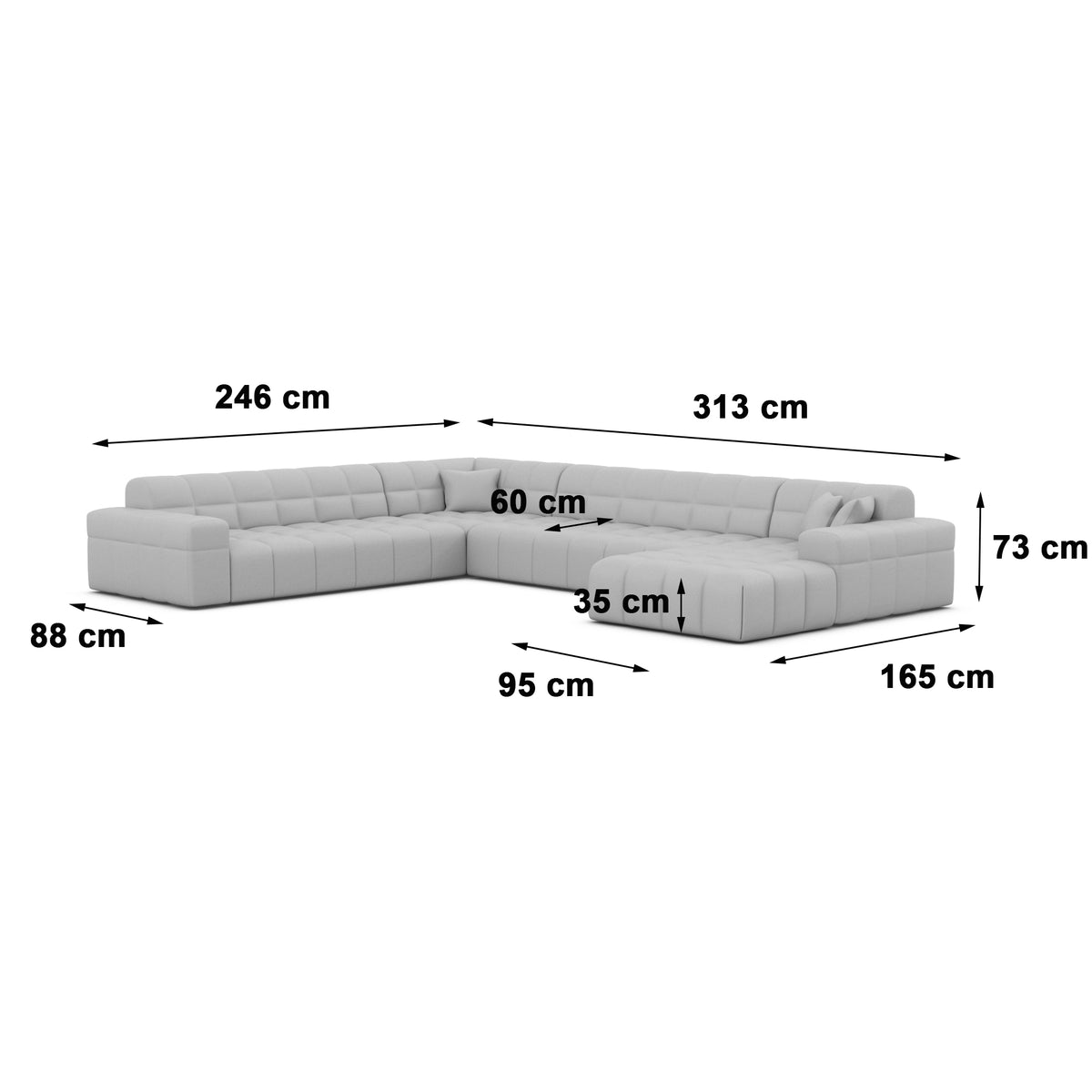 
7-Sitzer Design Panorama-Sofa „Bloom XXL“ mit Strukturstoff-Bezug - Strukturstoff Anthrazit / Lange Seite links