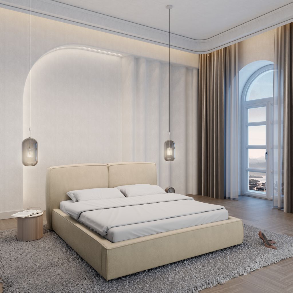 
Design Polsterbett „Zayna“ mit Ablagefach, Kunstleder Beige - 140 x 200 cm