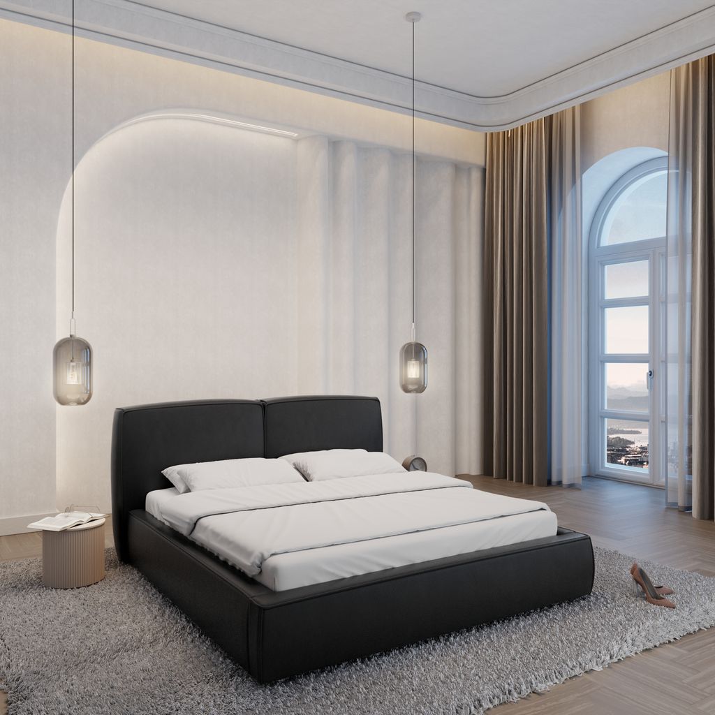 
Design Polsterbett „Zayna“ mit Ablagefach, Kunstleder Schwarz - 140 x 200 cm