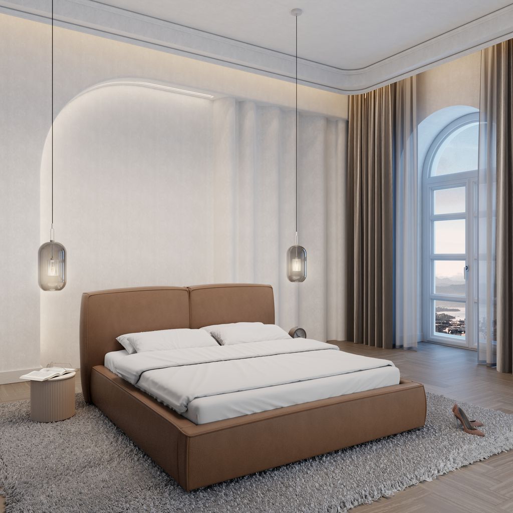 
Design Polsterbett „Zayna“ mit Ablagefach, Kunstleder Choco Brown - 140 x 200 cm