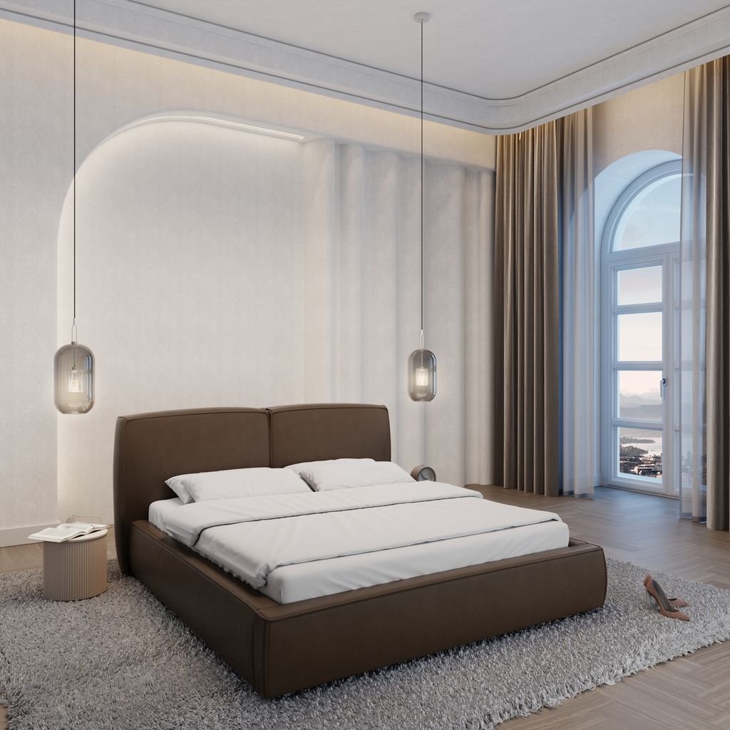 
Design Polsterbett „Zayna“ mit Ablagefach, Kunstleder Dunkelbraun - 140 x 200 cm