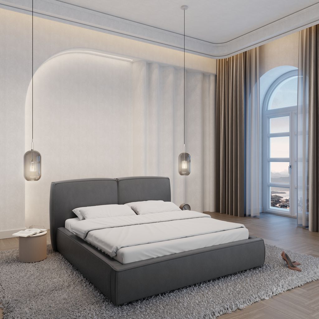 
Design Polsterbett „Zayna“ mit Ablagefach, Kunstleder Grau - 140 x 200 cm