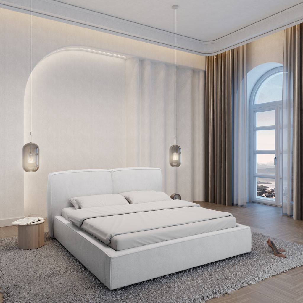 
Design Polsterbett „Zayna“ mit Ablagefach, Kunstleder Weiss - 140 x 200 cm