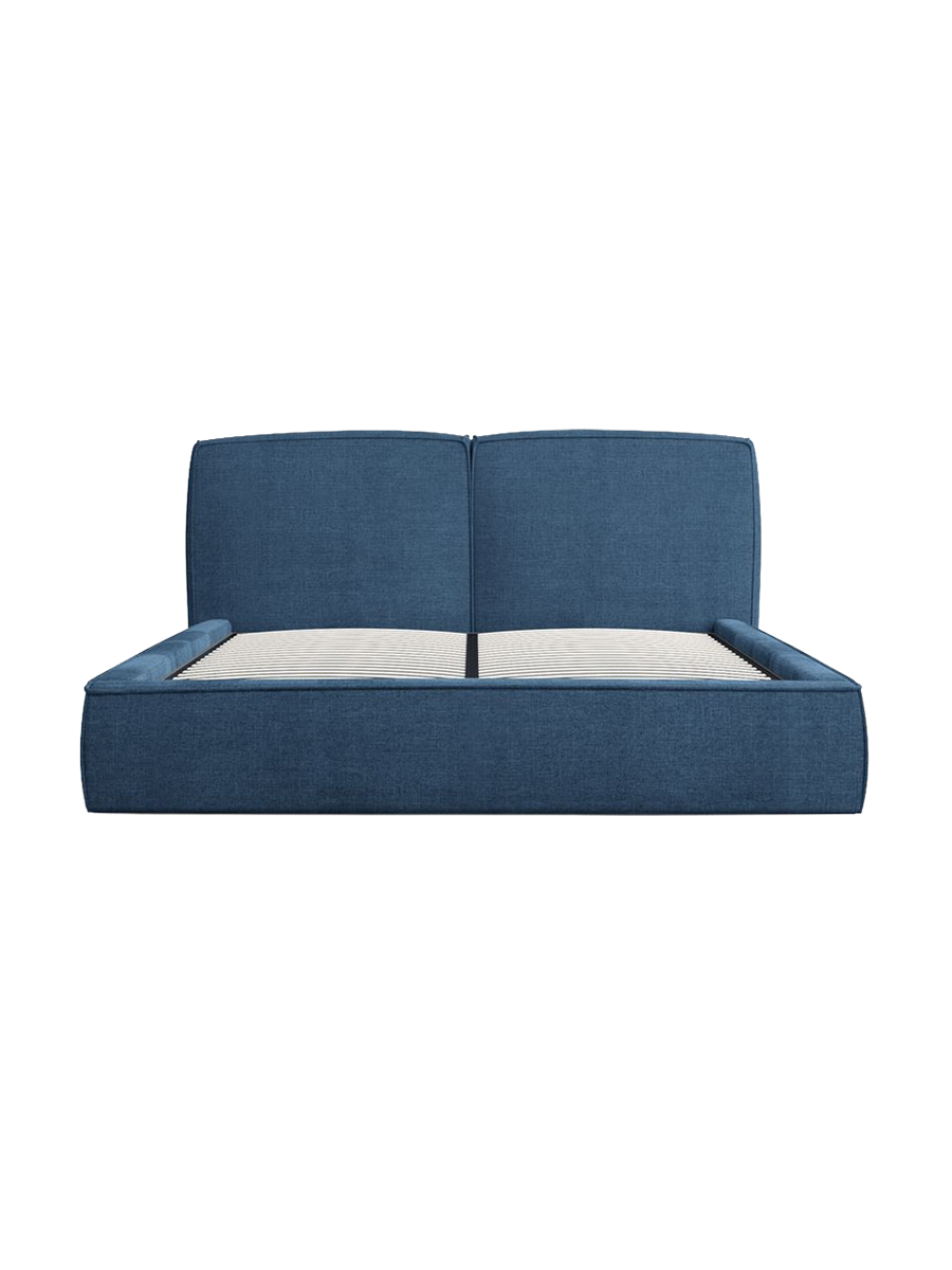 
Design Polsterbett „Zayna“ mit Ablagefach, Webstoff Dunkelblau - 140 x 200 cm