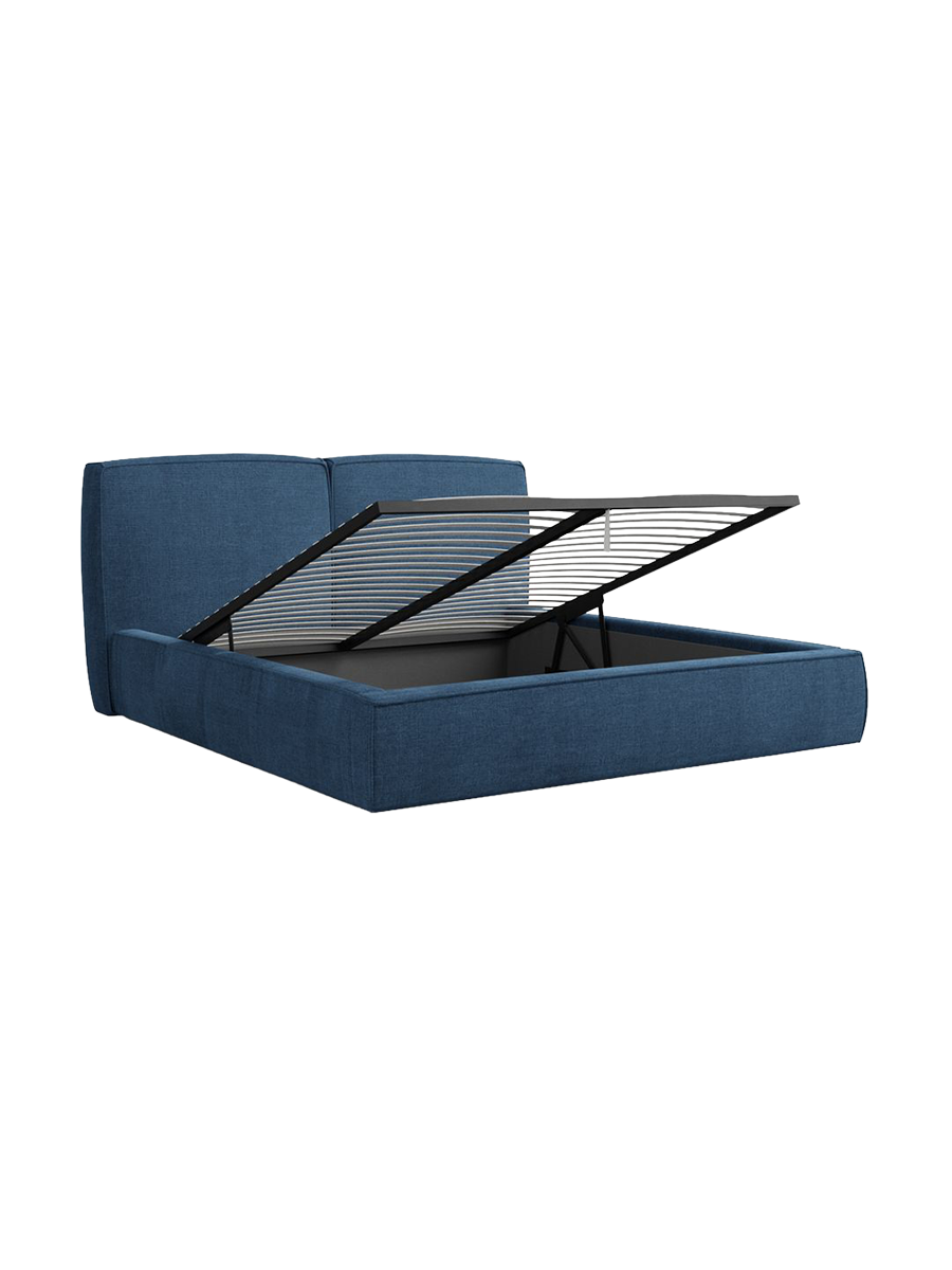 
Design Polsterbett „Zayna“ mit Ablagefach, Webstoff Dunkelblau - 140 x 200 cm