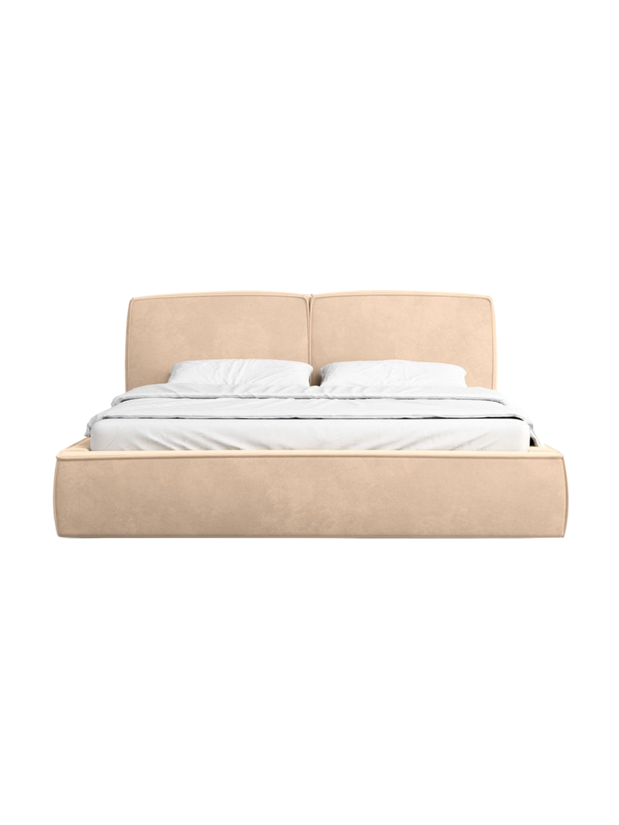 
Design Polsterbett „Zayna“ mit Ablagefach, Samt Beige - 140 x 200 cm