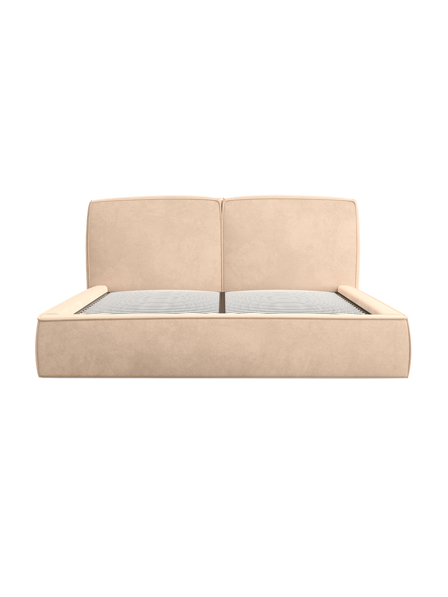 
Design Polsterbett „Zayna“ mit Ablagefach, Samt Beige - 140 x 200 cm