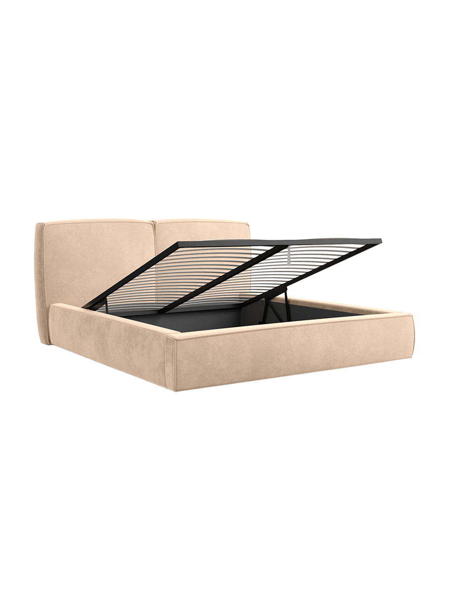 
Design Polsterbett „Zayna“ mit Ablagefach, Samt Beige - 140 x 200 cm