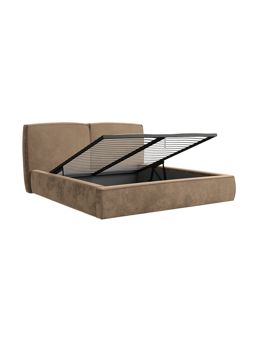 
Design Polsterbett „Zayna“ mit Ablagefach, Samt Braun - 140 x 200 cm