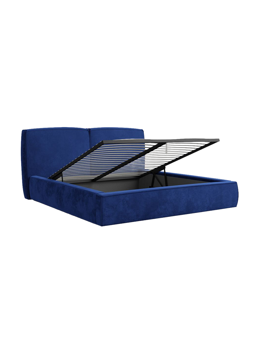 
Design Polsterbett „Zayna“ mit Ablagefach, Samt Blau - 140 x 200 cm