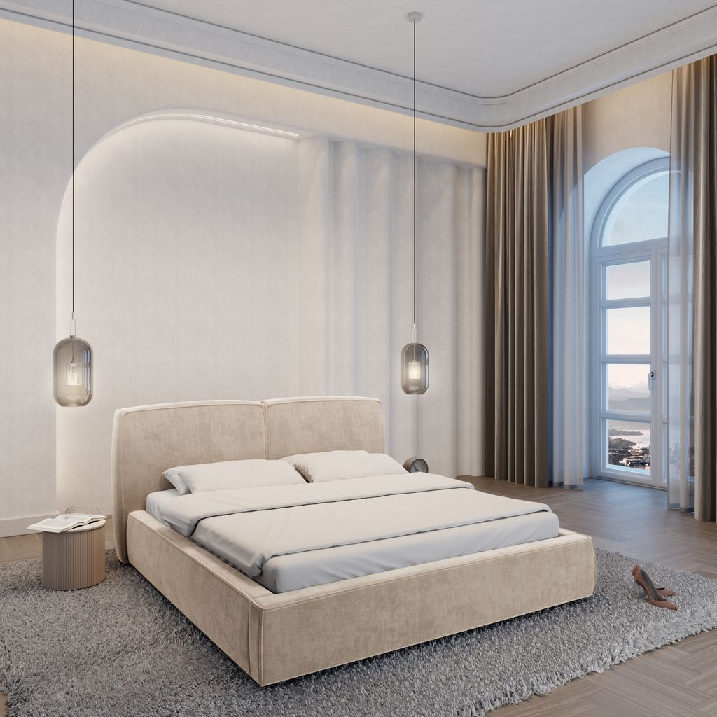 
Design Polsterbett „Zayna“ mit Ablagefach, Samt Cream - 140 x 200 cm