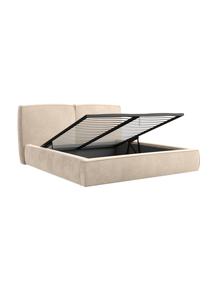 
Design Polsterbett „Zayna“ mit Ablagefach, Samt Cream - 140 x 200 cm