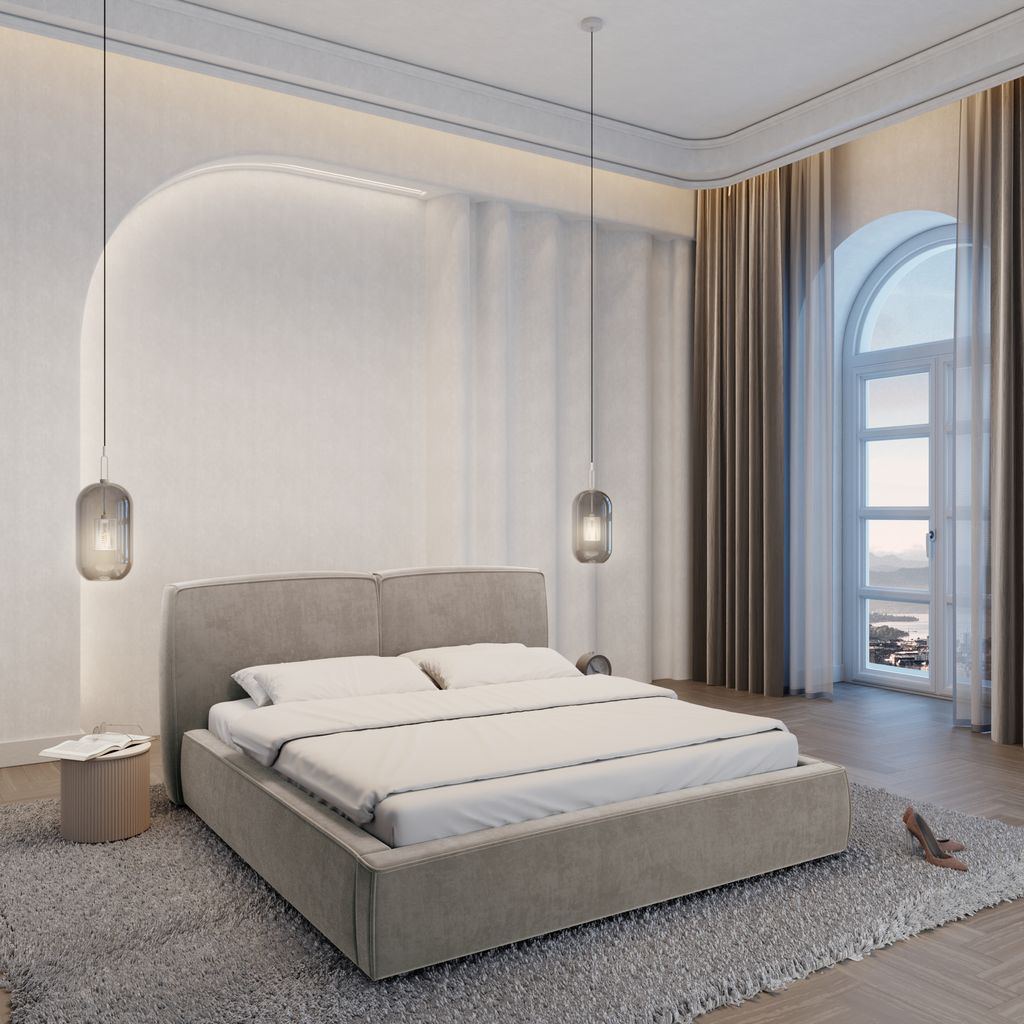 
Design Polsterbett „Zayna“ mit Ablagefach, Samt Beige dunkel - 140 x 200 cm