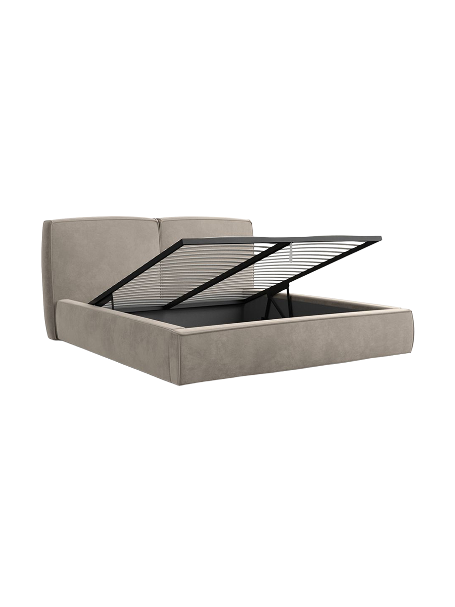 
Design Polsterbett „Zayna“ mit Ablagefach, Samt Beige dunkel - 140 x 200 cm
