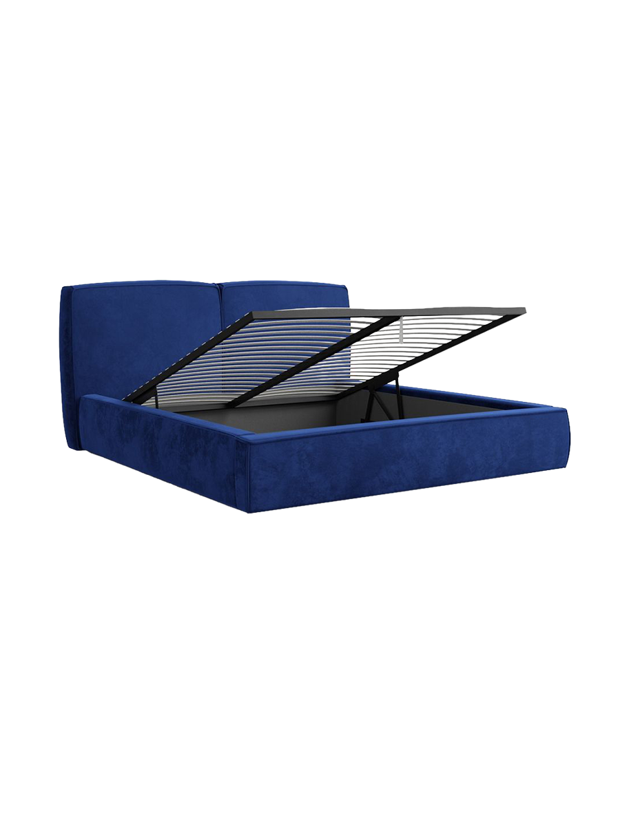 
Design Polsterbett „Zayna“ mit Ablagefach, Samt Dunkelblau - 140 x 200 cm