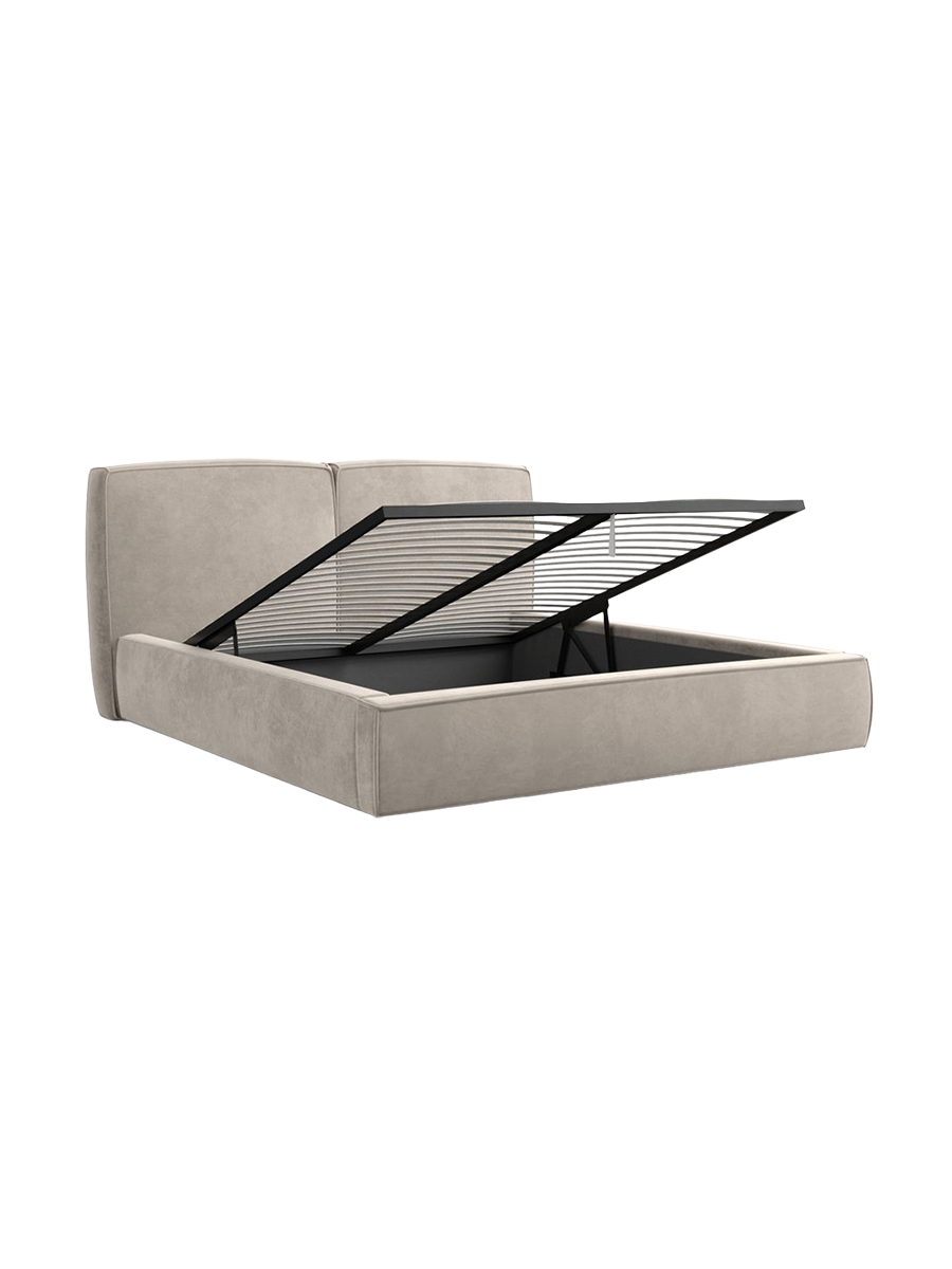 
Design Polsterbett „Zayna“ mit Ablagefach, Samt Sand - 140 x 200 cm