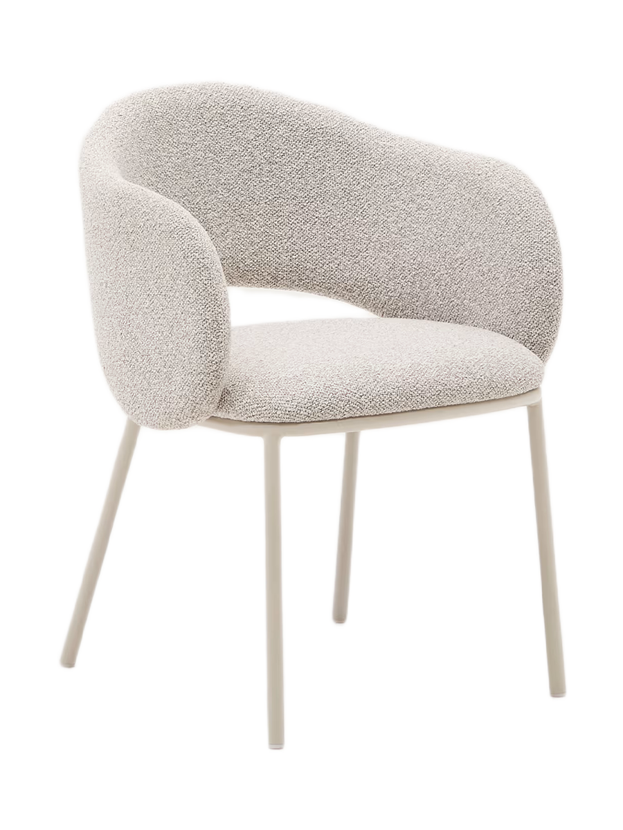 
Designer Dining Chair "Mainno" with Armrests - Chenille Beige