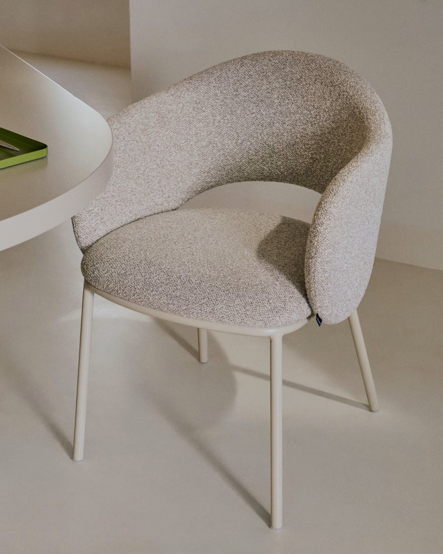
Designer Dining Chair "Mainno" with Armrests - Chenille Beige