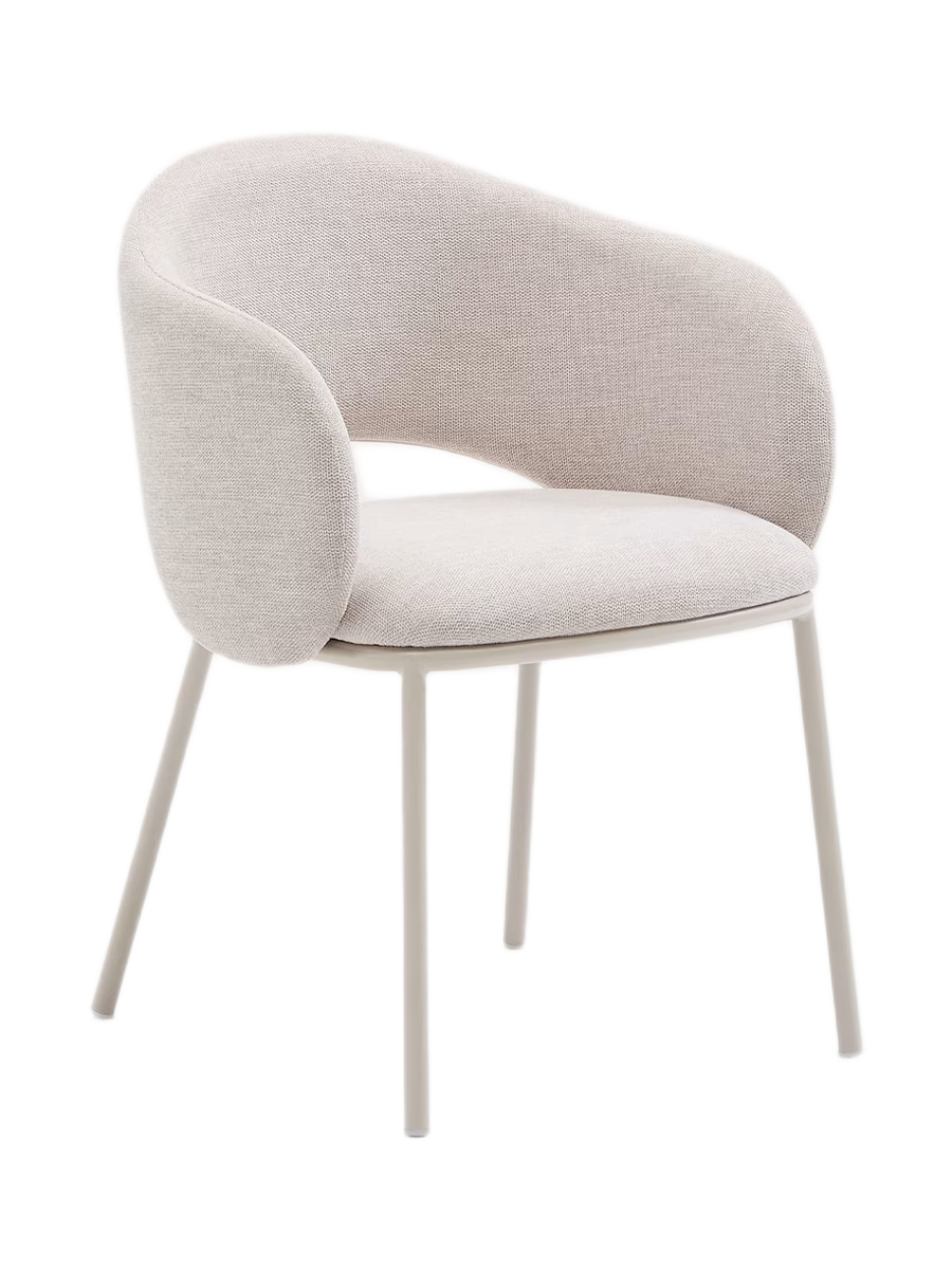 
Designer Dining Chair "Mainno" with Armrests - Structured Fabric Beige