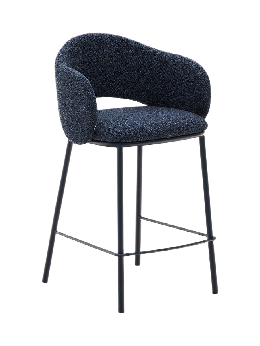 
Tabouret de bar design « Mainno » avec accoudoirs - Chenille bleu foncé