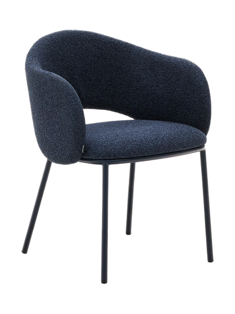 
Designer Dining Chair "Mainno" with Armrests - Chenille Dark Blue