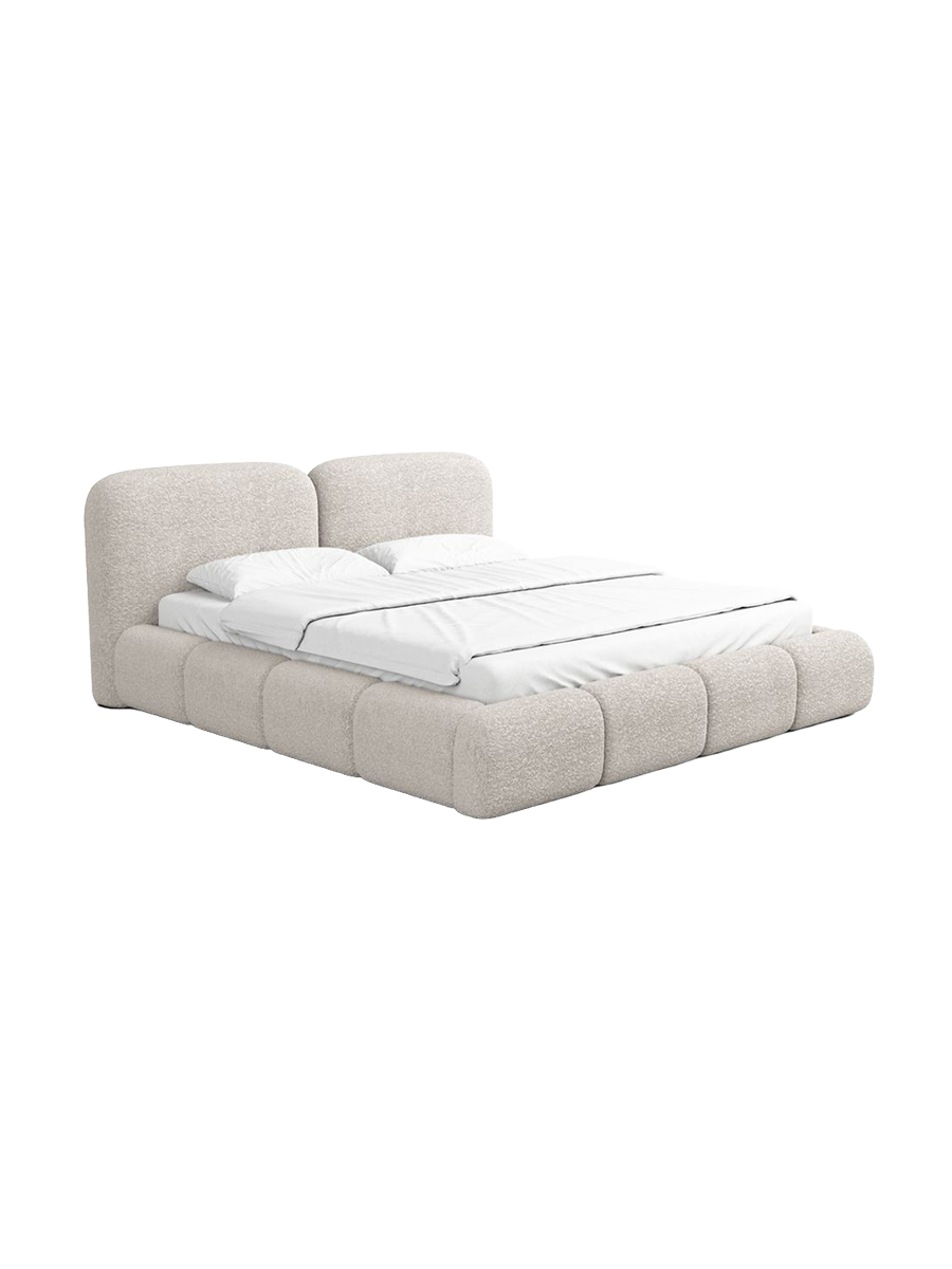 
Design Polsterbett „Mirage“ mit Ablagefach, Bouclé Toffee - 140 x 200 cm