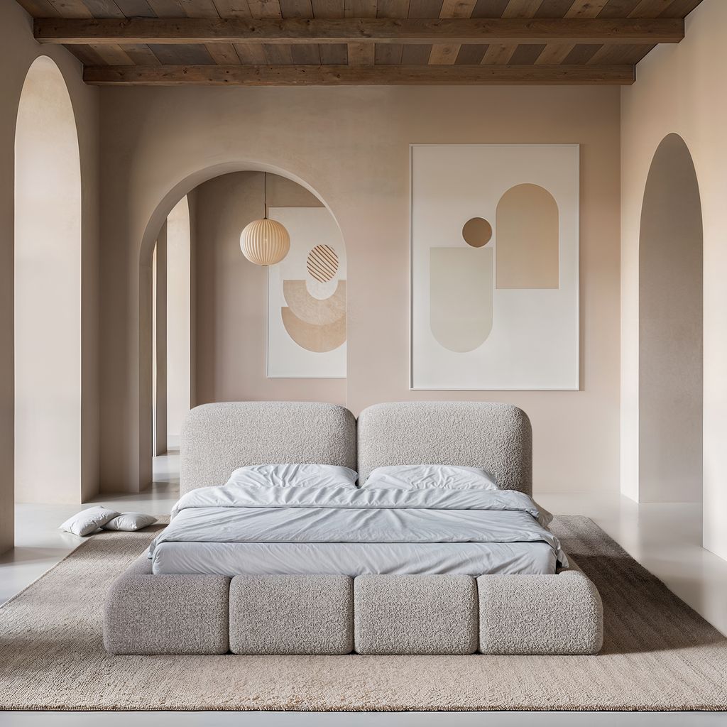 
Design Polsterbett „Mirage“ mit Ablagefach, Bouclé Toffee - 140 x 200 cm