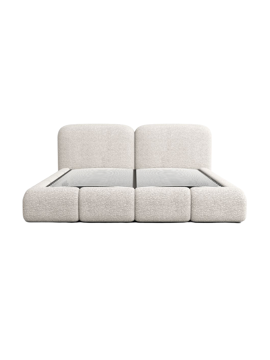 
Design Polsterbett „Mirage“ mit Ablagefach, Bouclé Toffee - 140 x 200 cm
