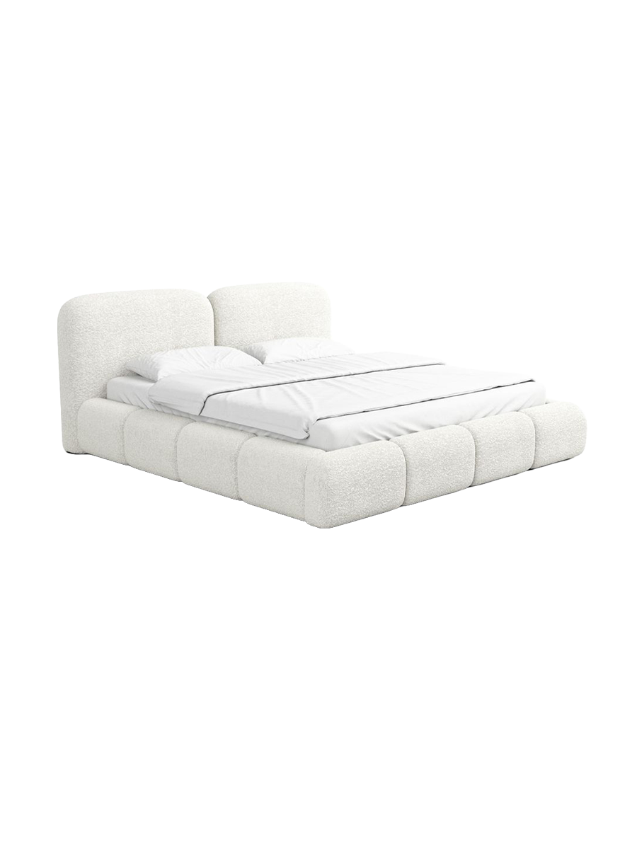 
Design Polsterbett „Mirage“ mit Ablagefach, Bouclé Weiss - 140 x 200 cm