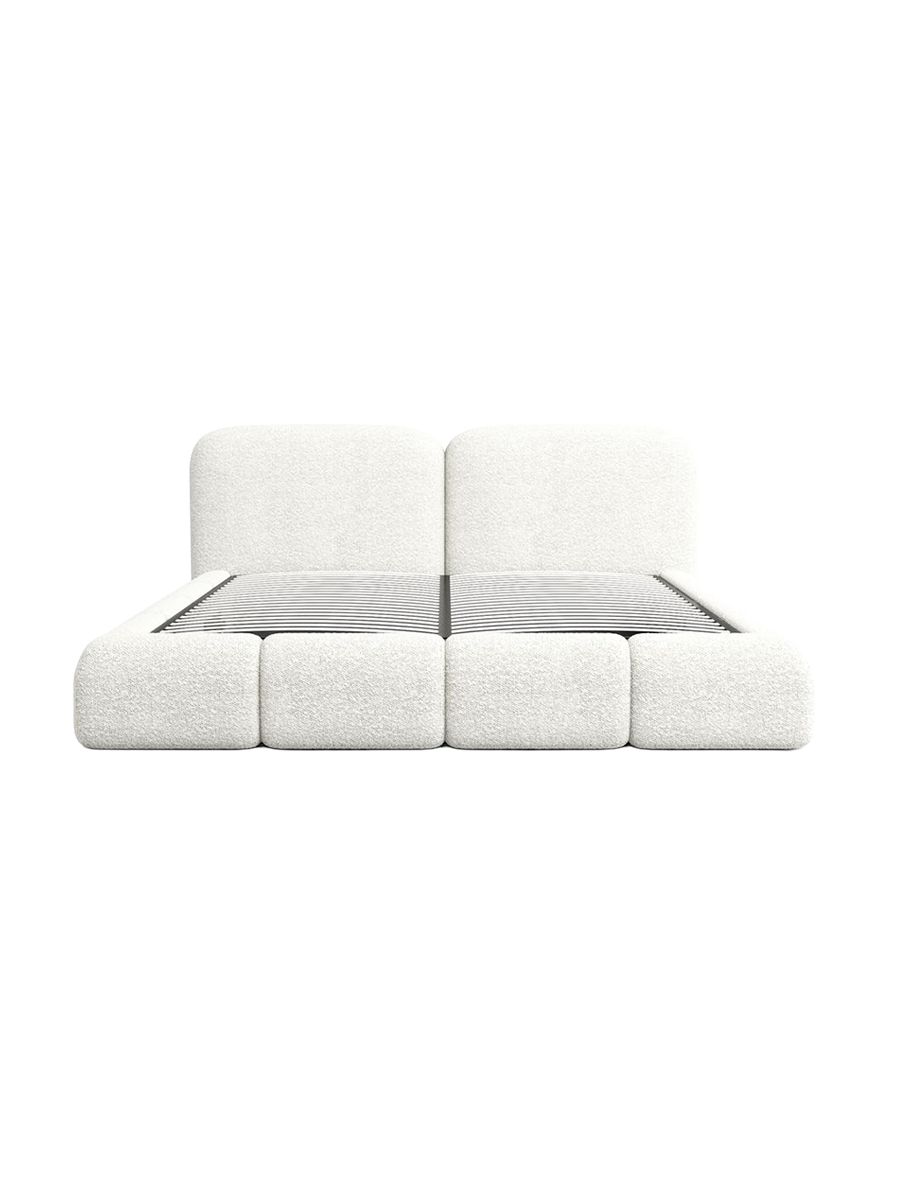 
Design Polsterbett „Mirage“ mit Ablagefach, Bouclé Weiss - 140 x 200 cm
