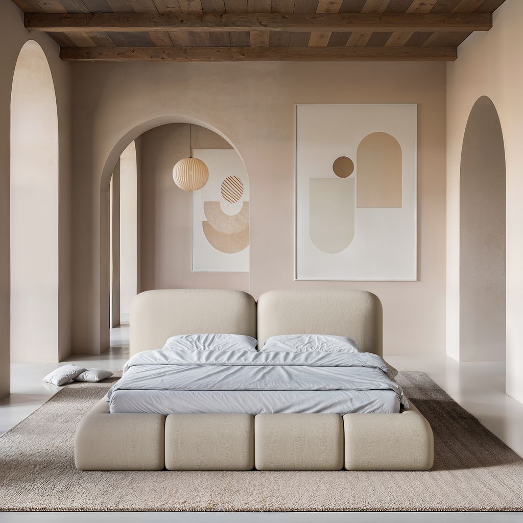 
Design Polsterbett „Mirage“ mit Ablagefach, Kunstleder Beige - 140 x 200 cm