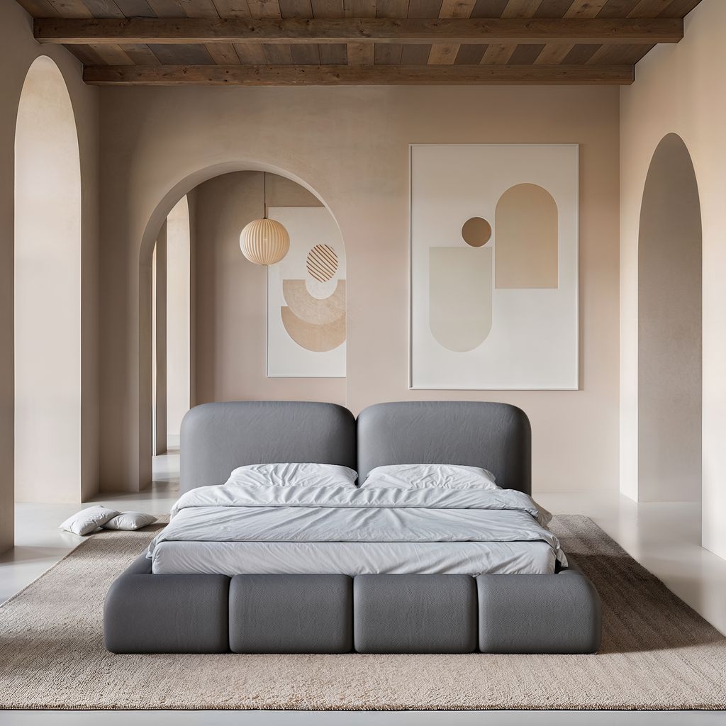
Design Polsterbett „Mirage“ mit Ablagefach, Kunstleder Grau - 140 x 200 cm