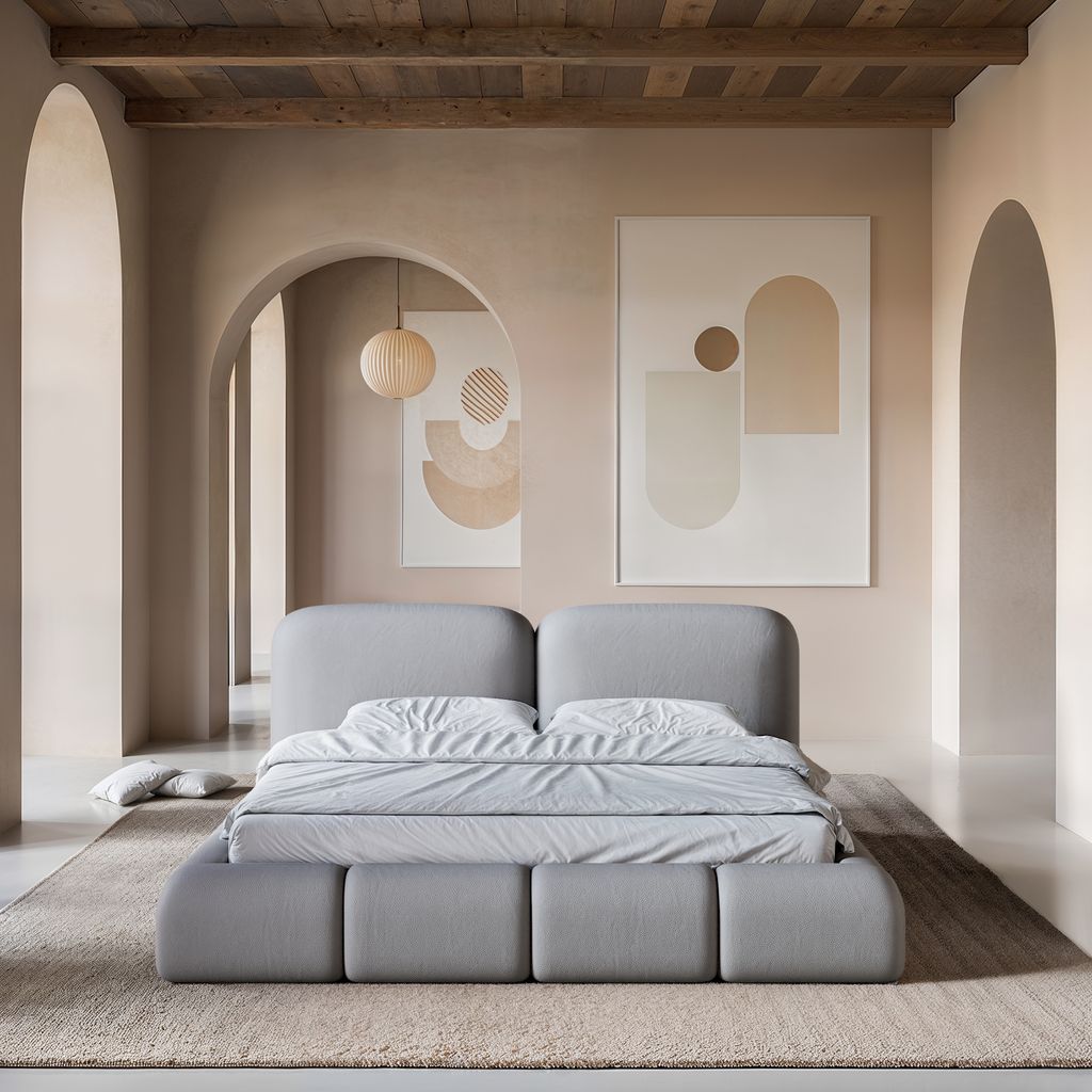 
Design Polsterbett „Mirage“ mit Ablagefach, Kunstleder Hellgrau - 140 x 200 cm