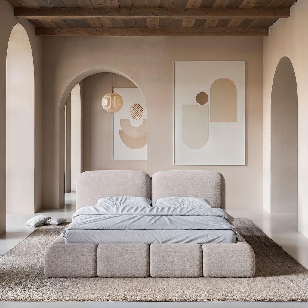 
Design Polsterbett „Mirage“ mit Ablagefach, Webstoff Beige - 140 x 200 cm