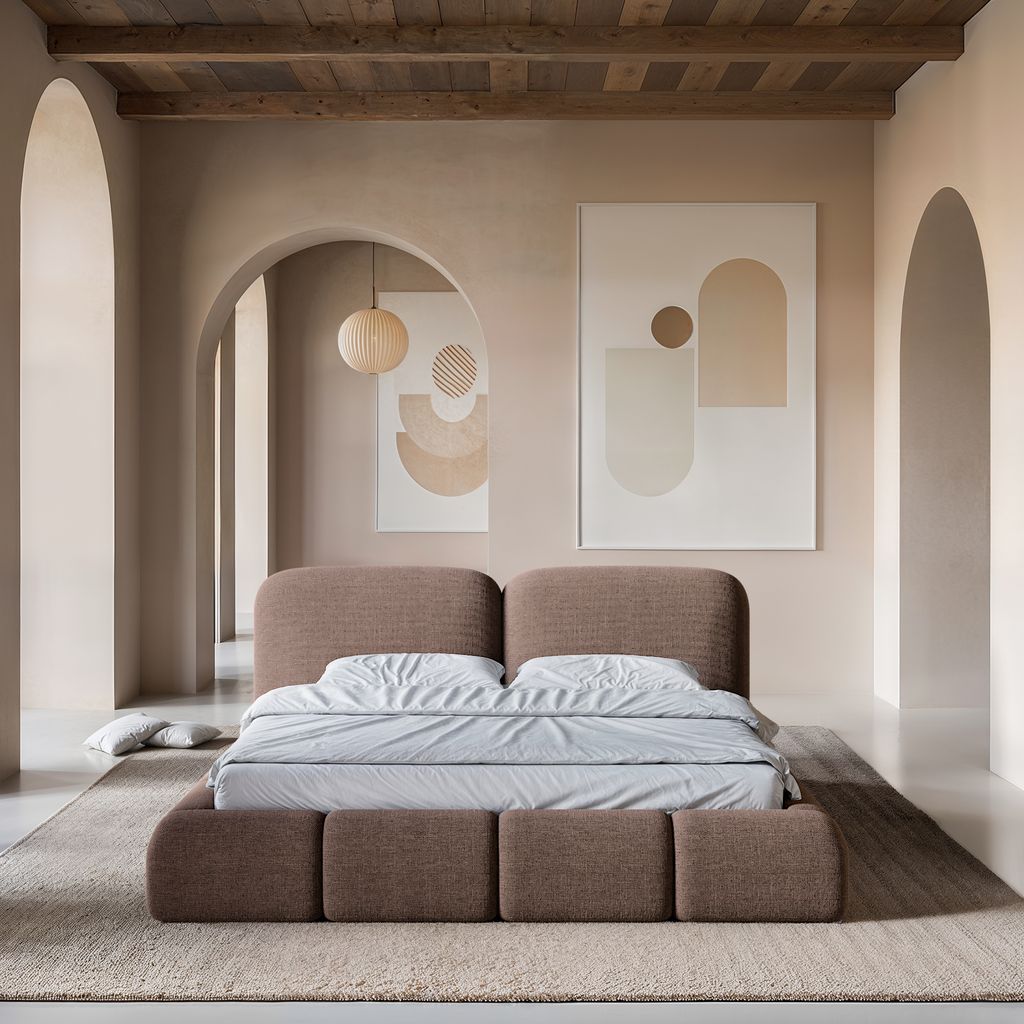 
Design Polsterbett „Mirage“ mit Ablagefach, Webstoff Braun - 140 x 200 cm