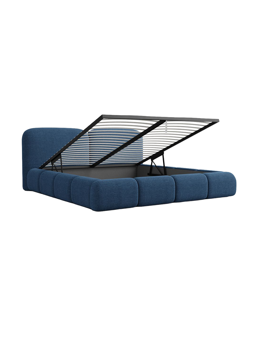 
Design Polsterbett „Mirage“ mit Ablagefach, Webstoff Dunkelblau - 140 x 200 cm