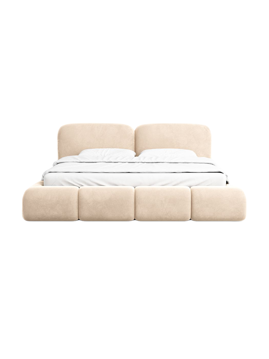 
Design Polsterbett „Mirage“ mit Ablagefach, Samt Beige - 140 x 200 cm
