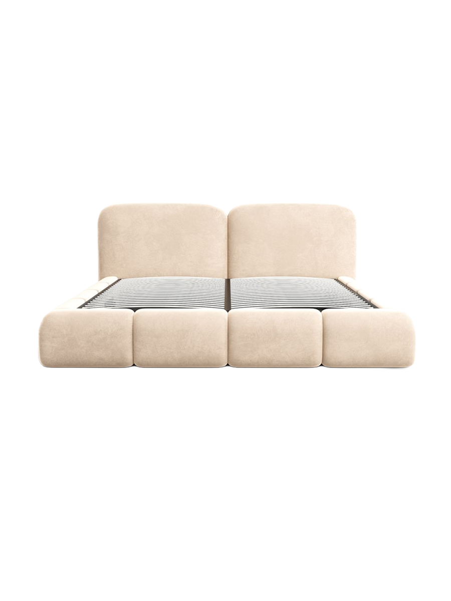 
Design Polsterbett „Mirage“ mit Ablagefach, Samt Beige - 140 x 200 cm