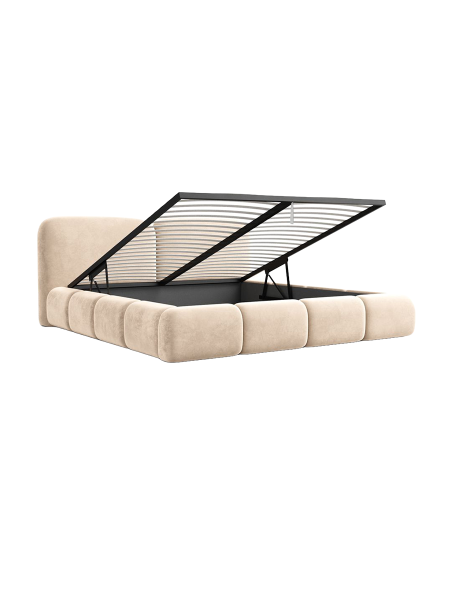 
Design Polsterbett „Mirage“ mit Ablagefach, Samt Beige - 140 x 200 cm
