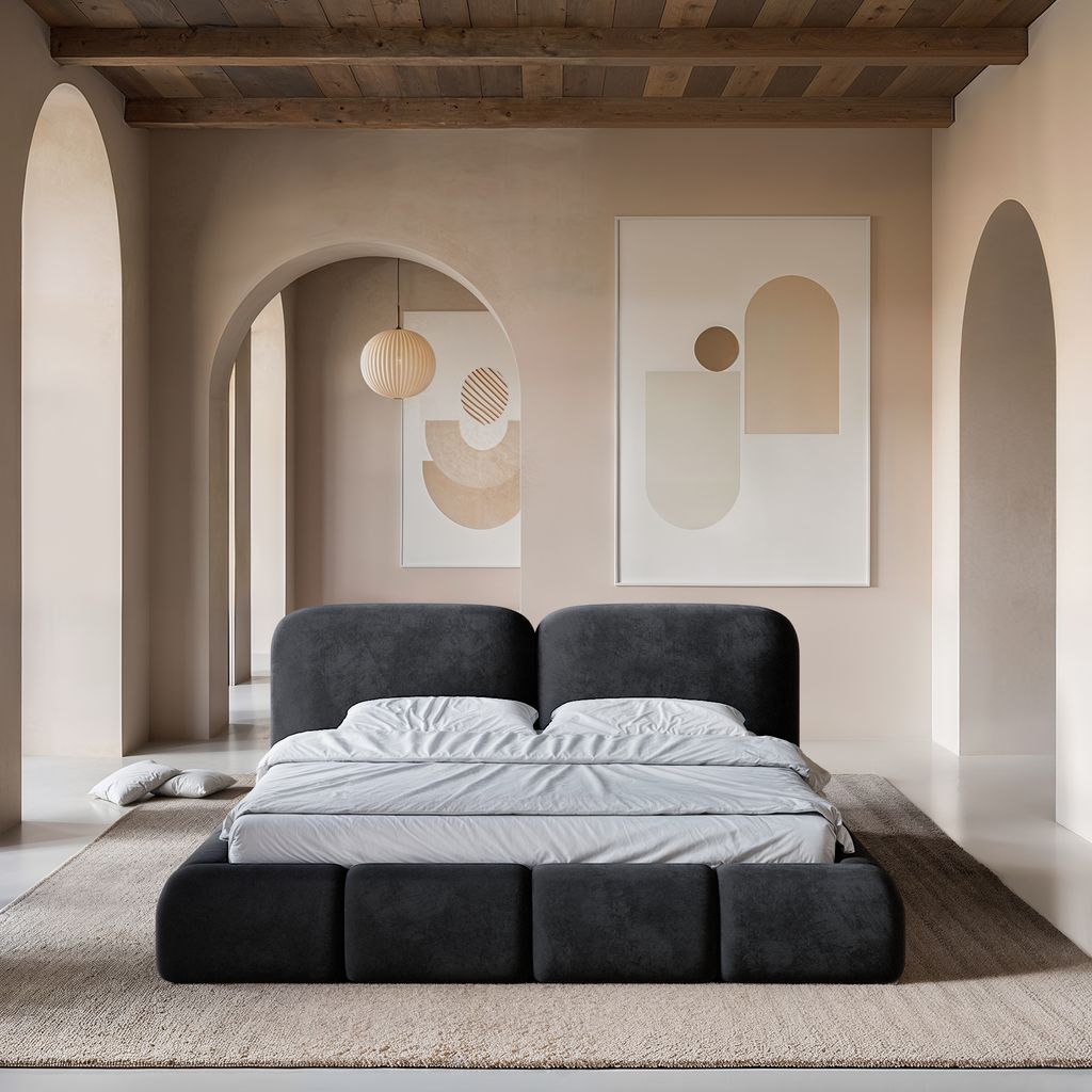 
Design Polsterbett „Mirage“ mit Ablagefach, Samt Schwarz - 140 x 200 cm