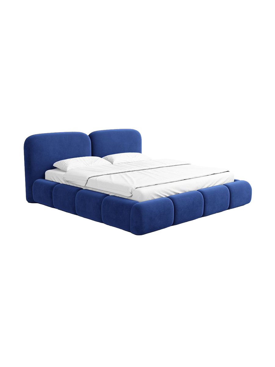 
Design Polsterbett „Mirage“ mit Ablagefach, Samt Blau - 140 x 200 cm