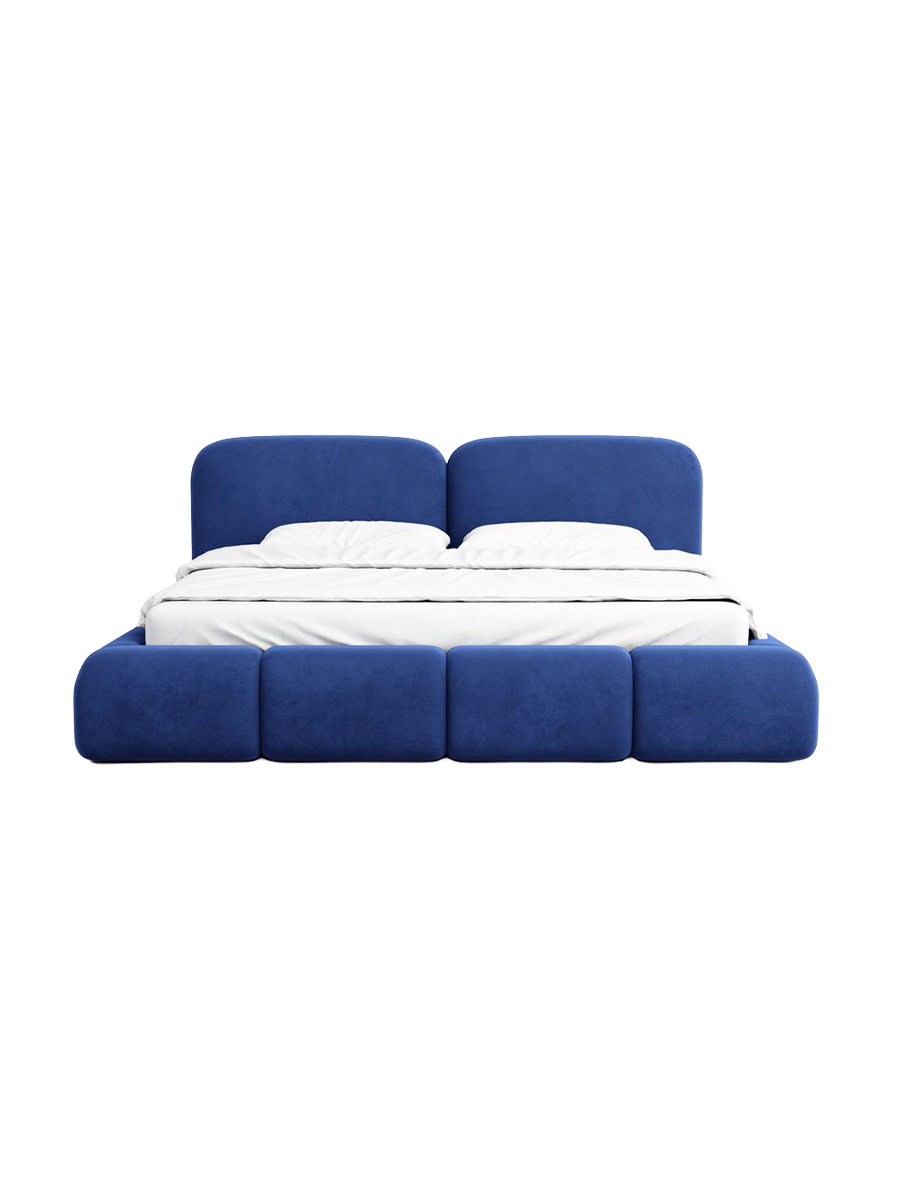 
Design Polsterbett „Mirage“ mit Ablagefach, Samt Blau - 140 x 200 cm